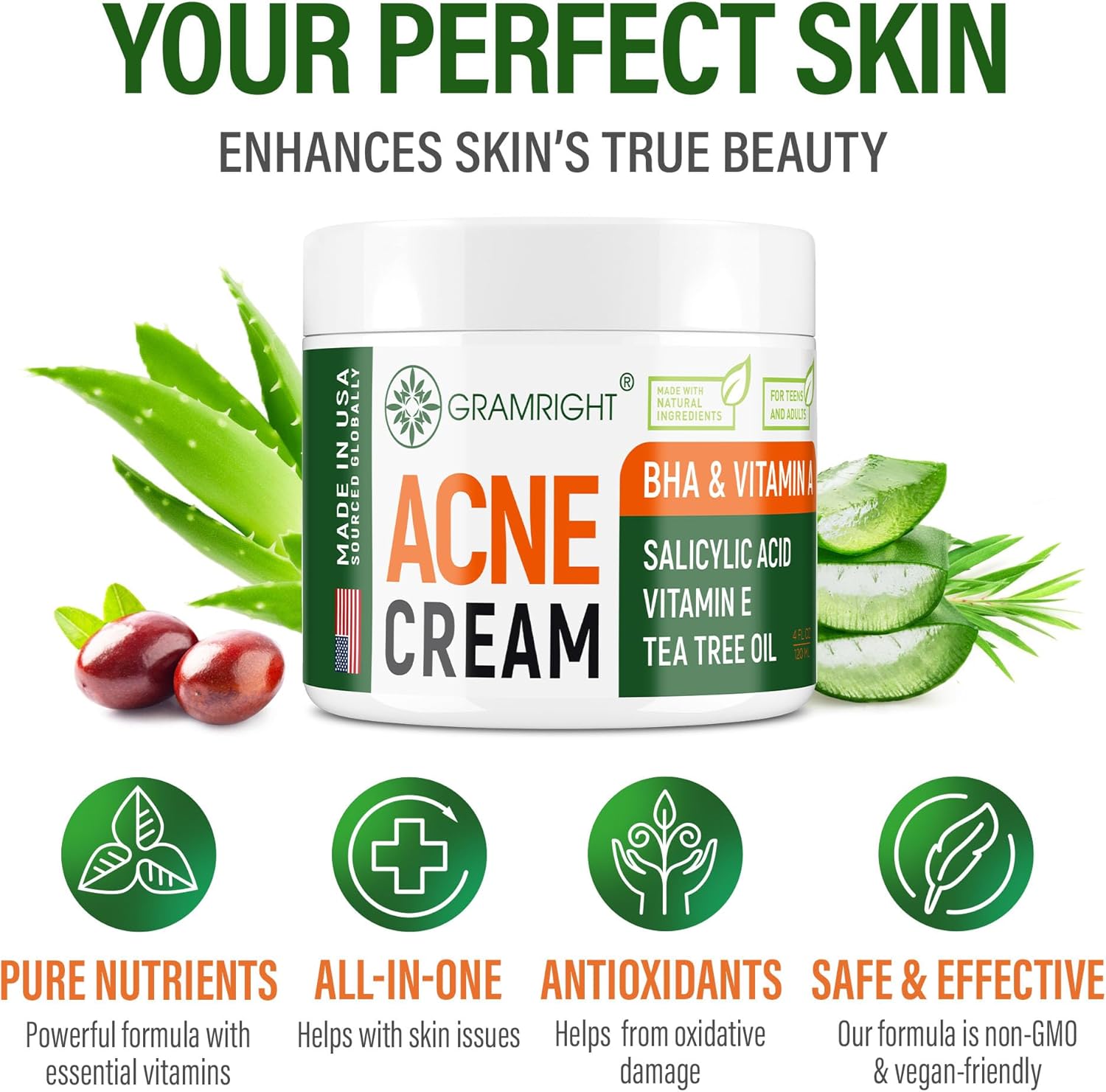 GRAMRIGHT-Acne Face Cream - Acne Spot Treatment for Face & Acne Dots