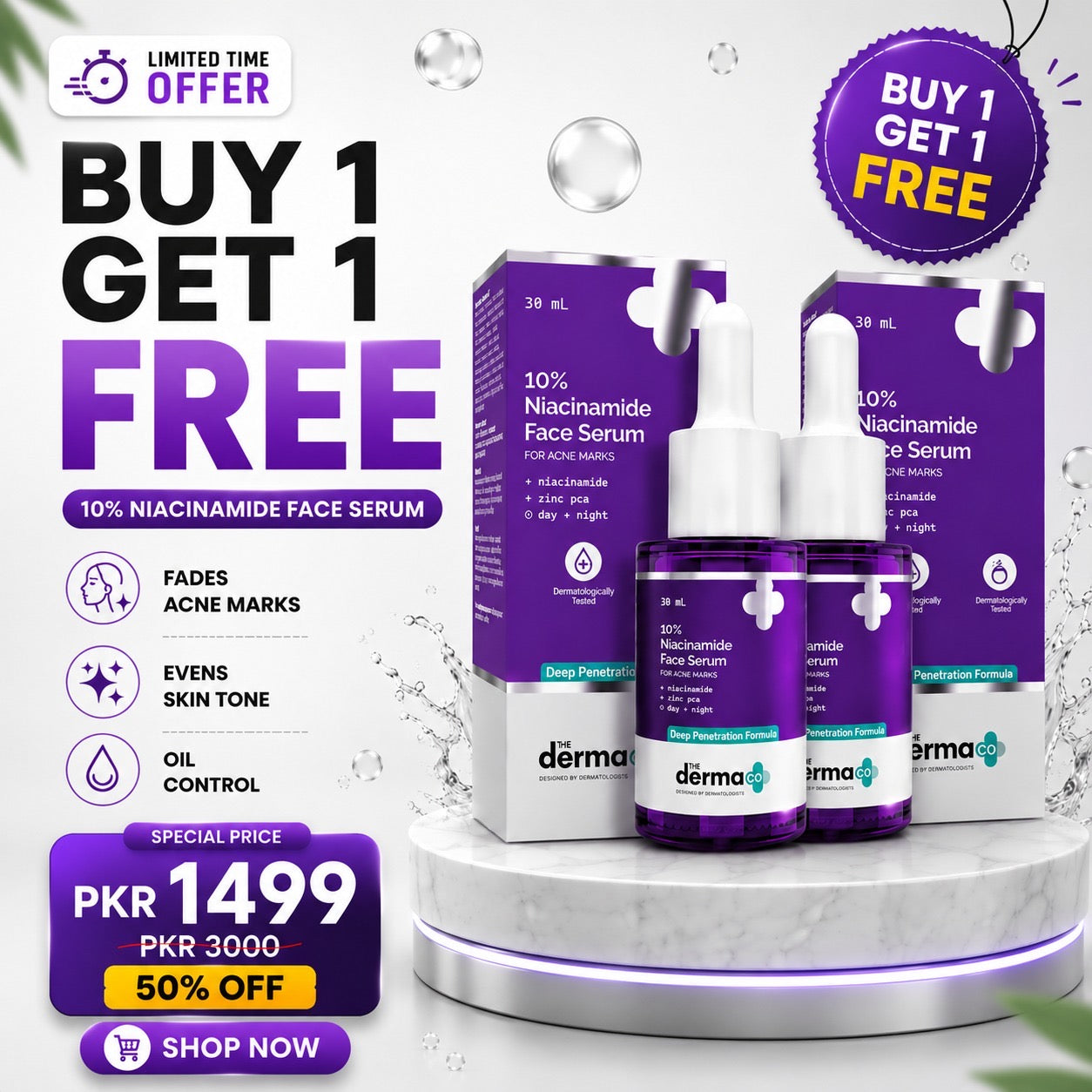 Buy 1 Get 1 FREE – 10% Niacinamide Face Serum with Zinc